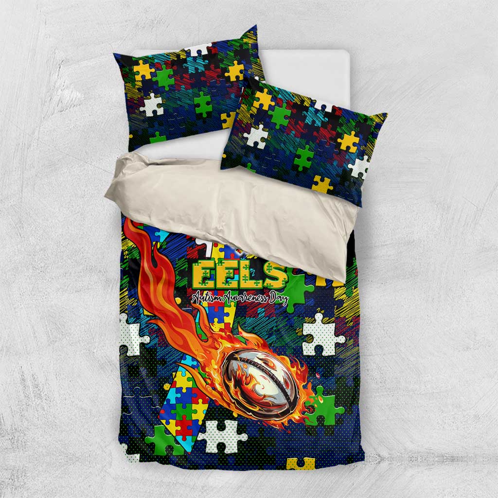 Eels Autism Awareness Bedding Set Puzzle Flames Rugby Ball
