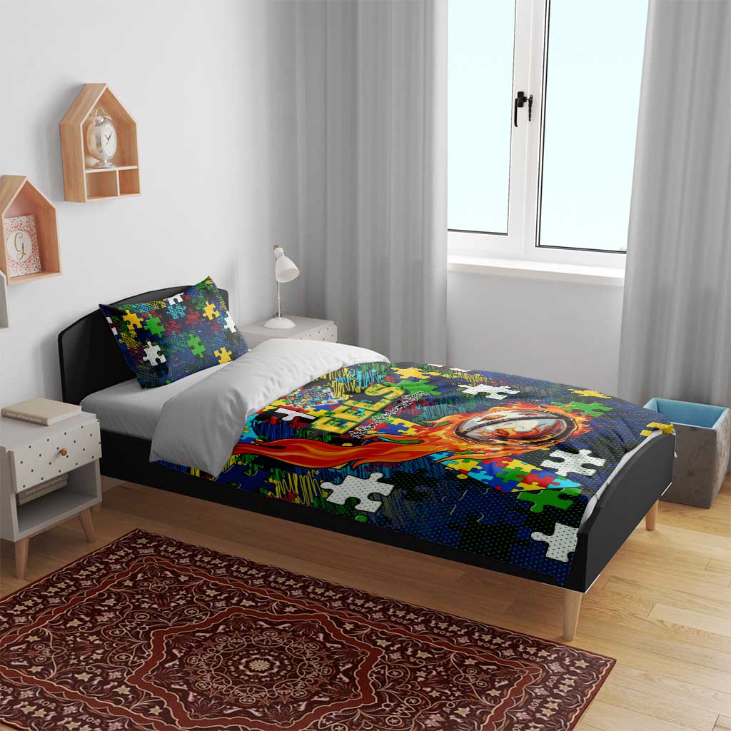 Eels Autism Awareness Bedding Set Puzzle Flames Rugby Ball