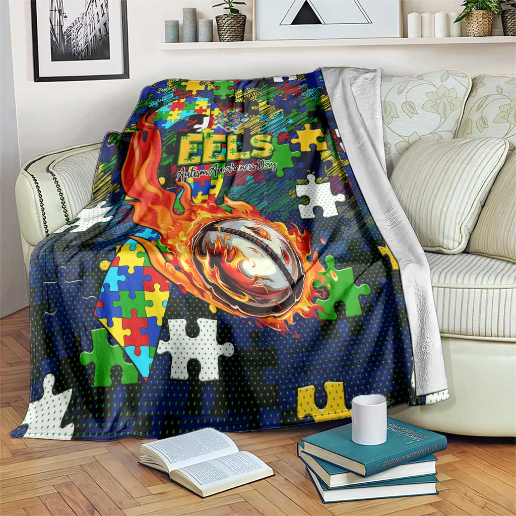 Eels Autism Awareness Blanket Puzzle Flames Rugby Ball