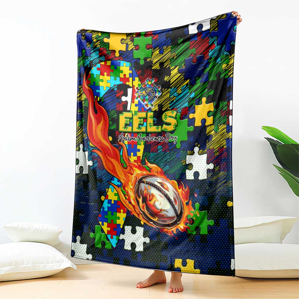 Eels Autism Awareness Blanket Puzzle Flames Rugby Ball