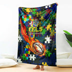 Eels Autism Awareness Blanket Puzzle Flames Rugby Ball