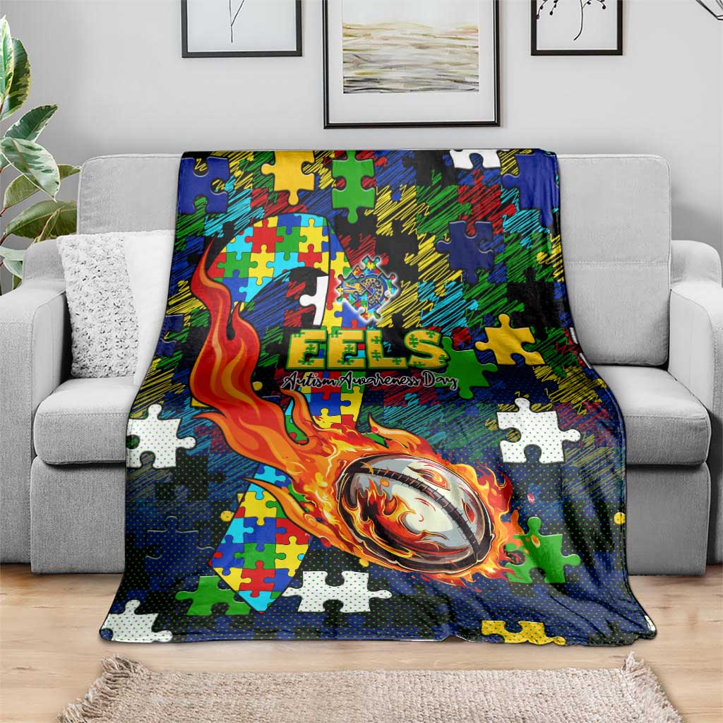 Eels Autism Awareness Blanket Puzzle Flames Rugby Ball