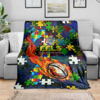 Eels Autism Awareness Blanket Puzzle Flames Rugby Ball