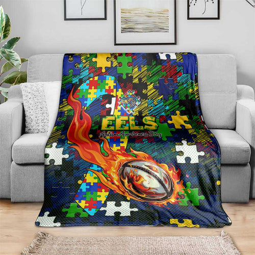 Eels Autism Awareness Blanket Puzzle Flames Rugby Ball