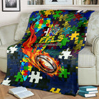 Eels Autism Awareness Blanket Puzzle Flames Rugby Ball