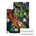 Eels Autism Awareness Blanket Puzzle Flames Rugby Ball