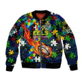Eels Autism Awareness Bomber Jacket Puzzle Flames Rugby Ball
