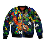 Eels Autism Awareness Bomber Jacket Puzzle Flames Rugby Ball