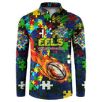 Eels Autism Awareness Button Sweatshirt Puzzle Flames Rugby Ball