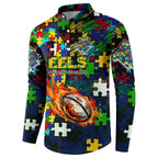 Eels Autism Awareness Button Sweatshirt Puzzle Flames Rugby Ball