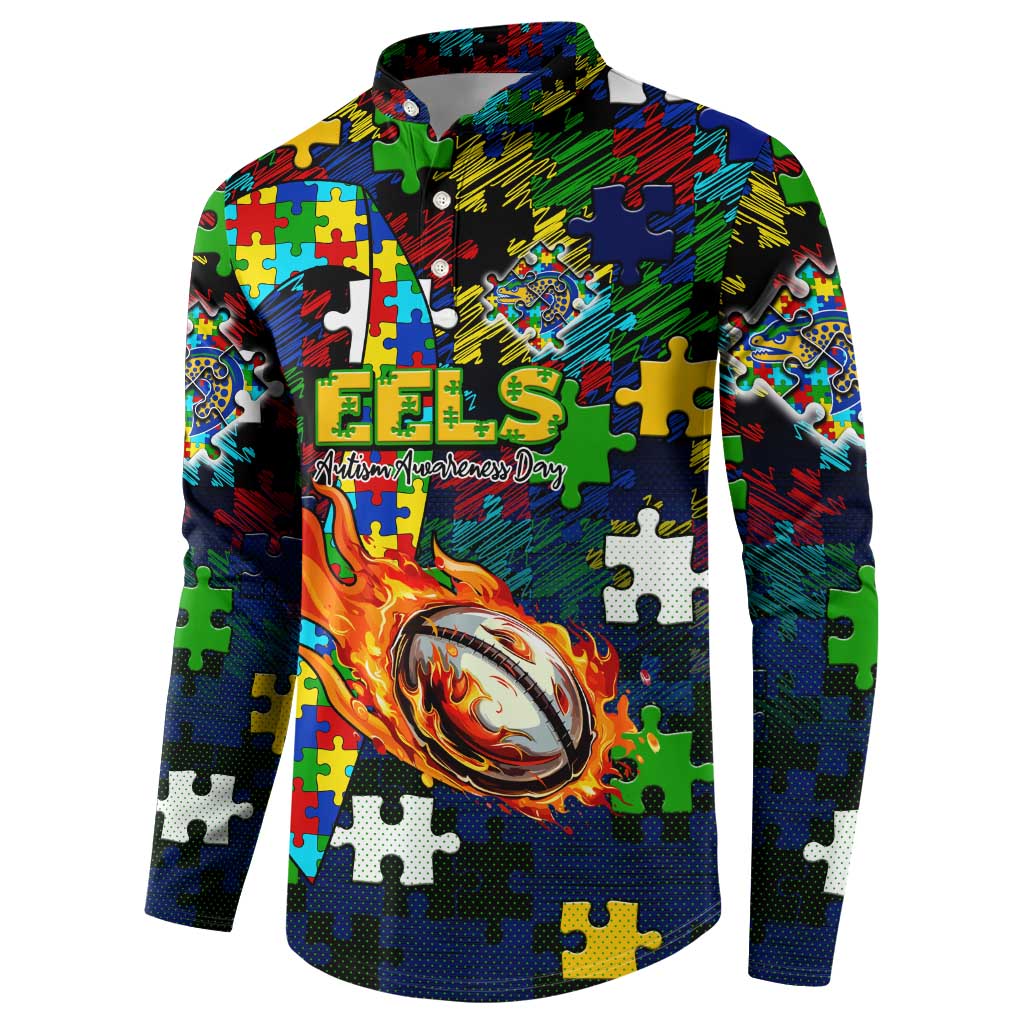 Eels Autism Awareness Button Sweatshirt Puzzle Flames Rugby Ball