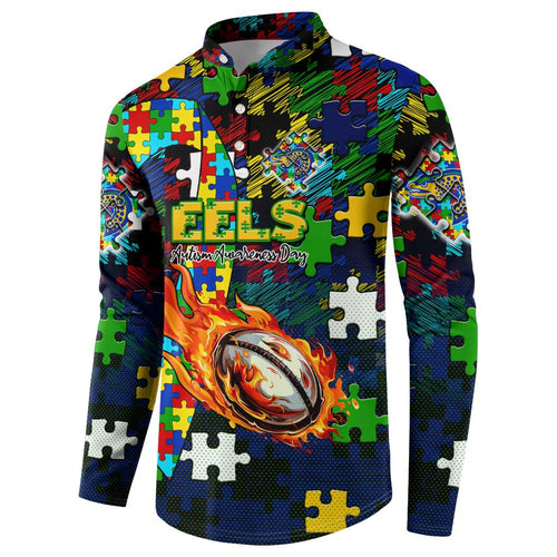 Eels Autism Awareness Button Sweatshirt Puzzle Flames Rugby Ball