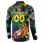 Eels Autism Awareness Button Sweatshirt Puzzle Flames Rugby Ball