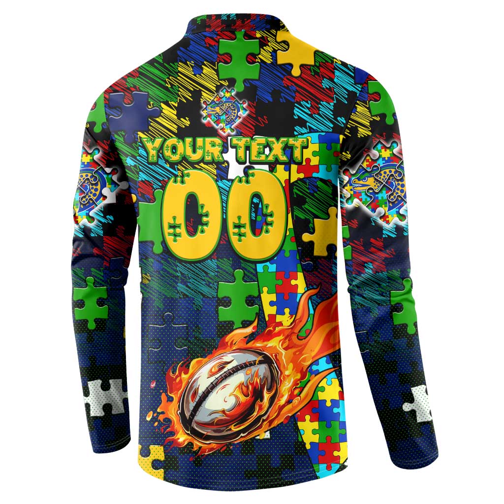 Eels Autism Awareness Button Sweatshirt Puzzle Flames Rugby Ball
