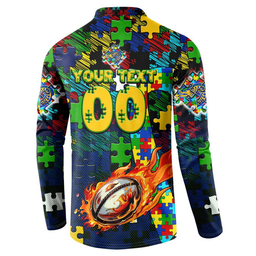 Eels Autism Awareness Button Sweatshirt Puzzle Flames Rugby Ball