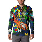 Eels Autism Awareness Button Sweatshirt Puzzle Flames Rugby Ball