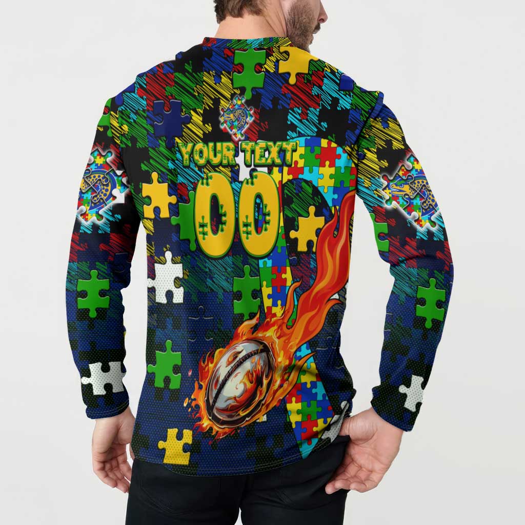 Eels Autism Awareness Button Sweatshirt Puzzle Flames Rugby Ball