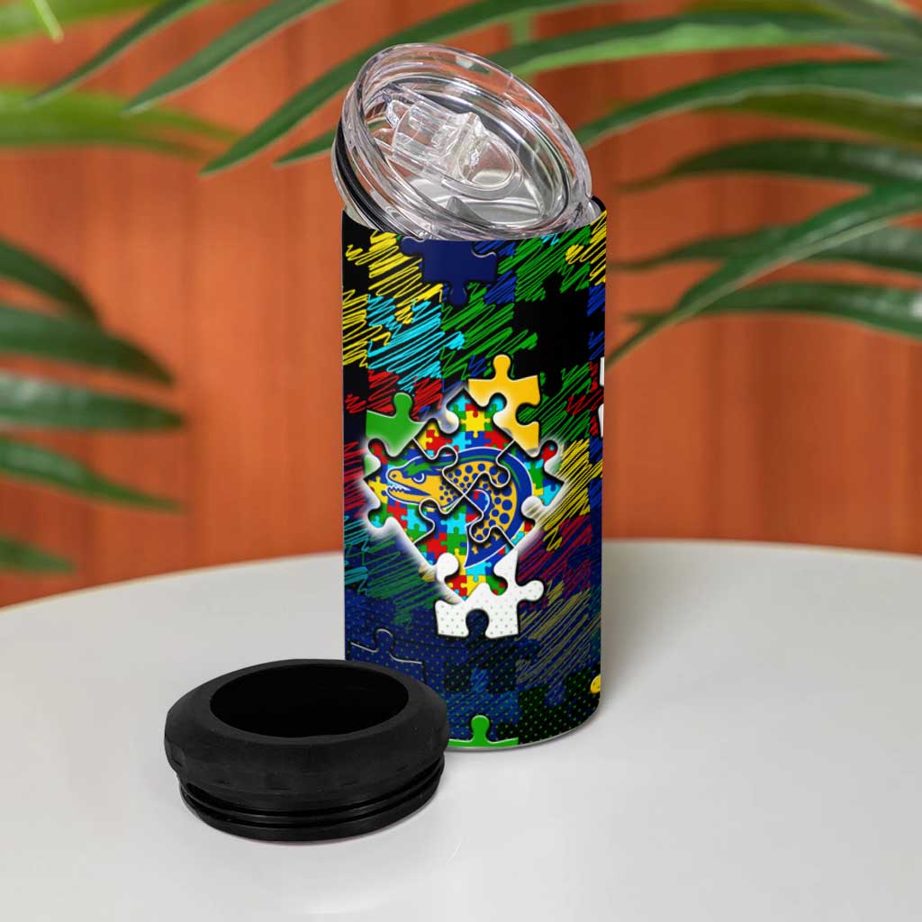 Eels Autism Awareness 4 in 1 Can Cooler Tumbler Puzzle Flames Rugby Ball