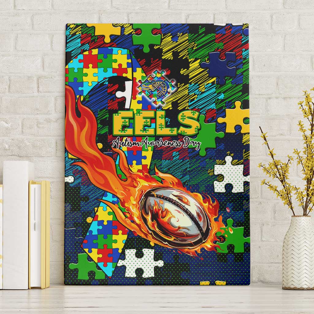 Eels Autism Awareness Canvas Wall Art Puzzle Flames Rugby Ball