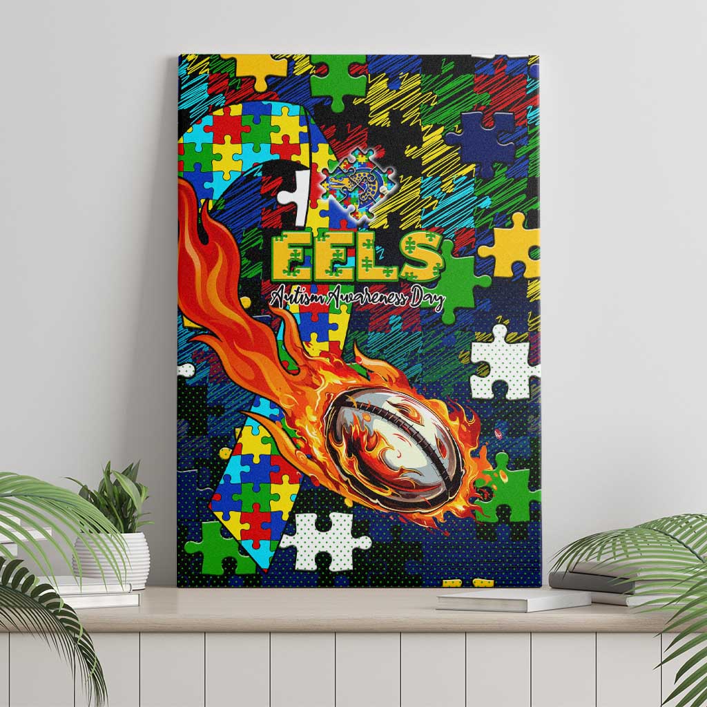 Eels Autism Awareness Canvas Wall Art Puzzle Flames Rugby Ball