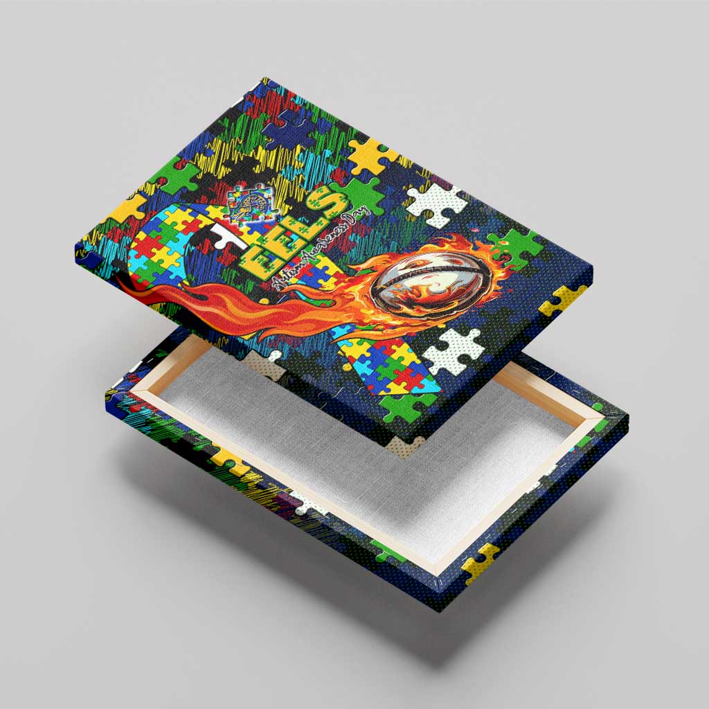 Eels Autism Awareness Canvas Wall Art Puzzle Flames Rugby Ball