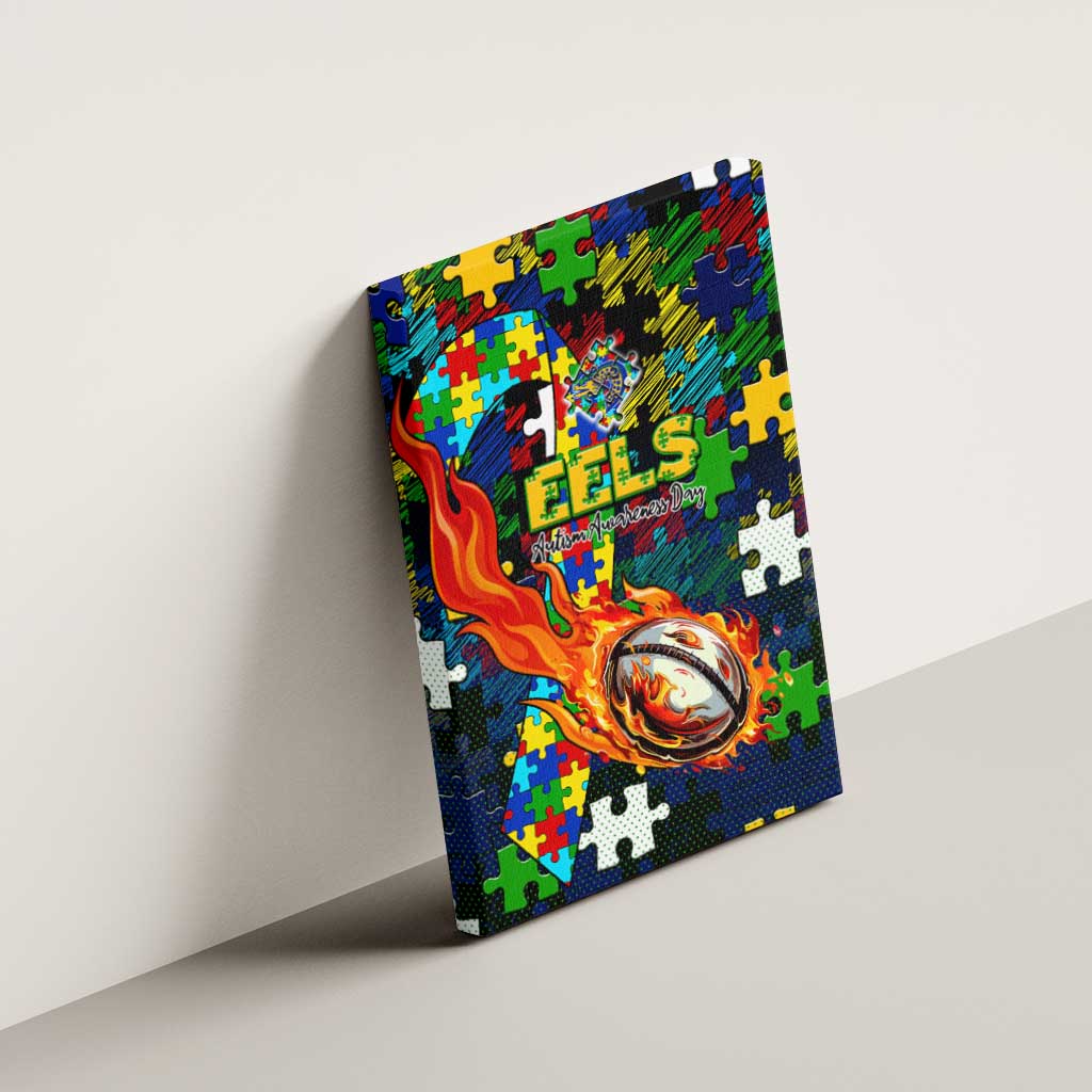 Eels Autism Awareness Canvas Wall Art Puzzle Flames Rugby Ball