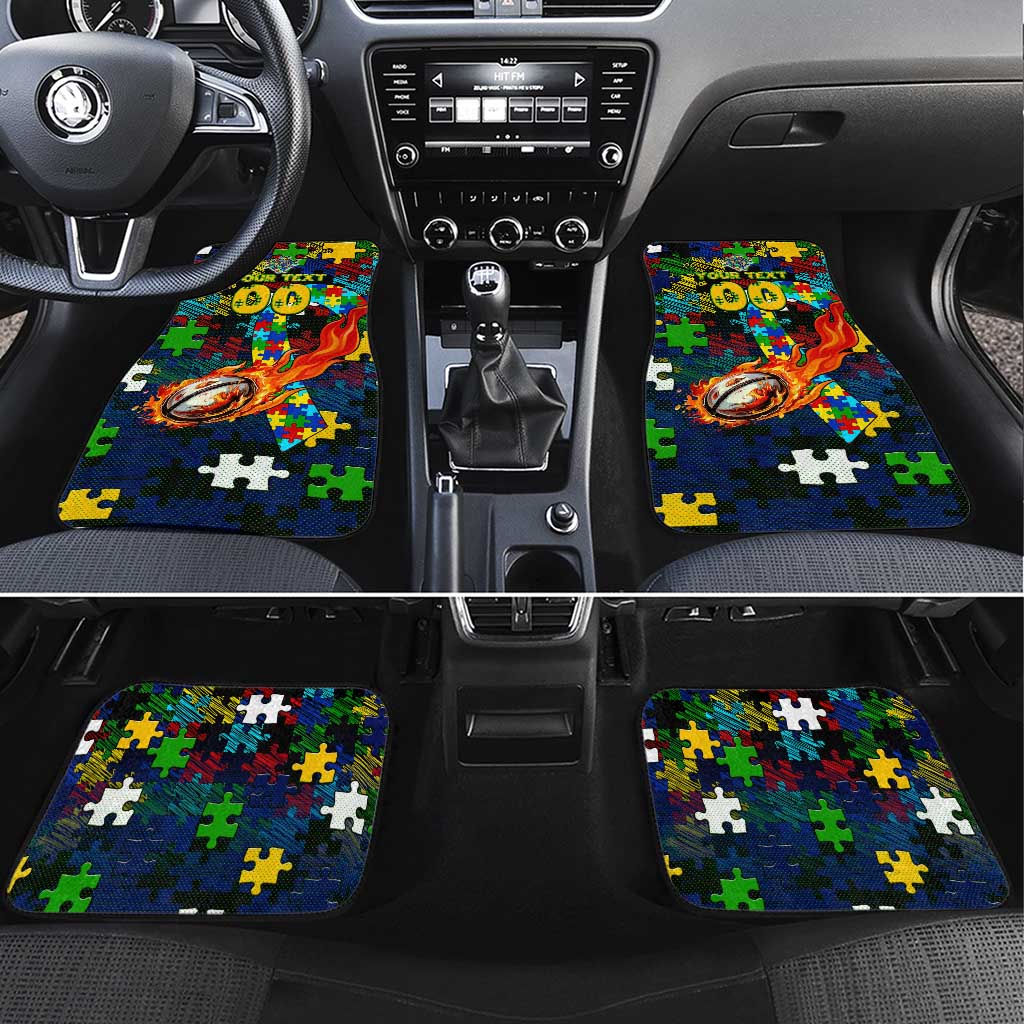 Eels Autism Awareness Car Mats Puzzle Flames Rugby Ball