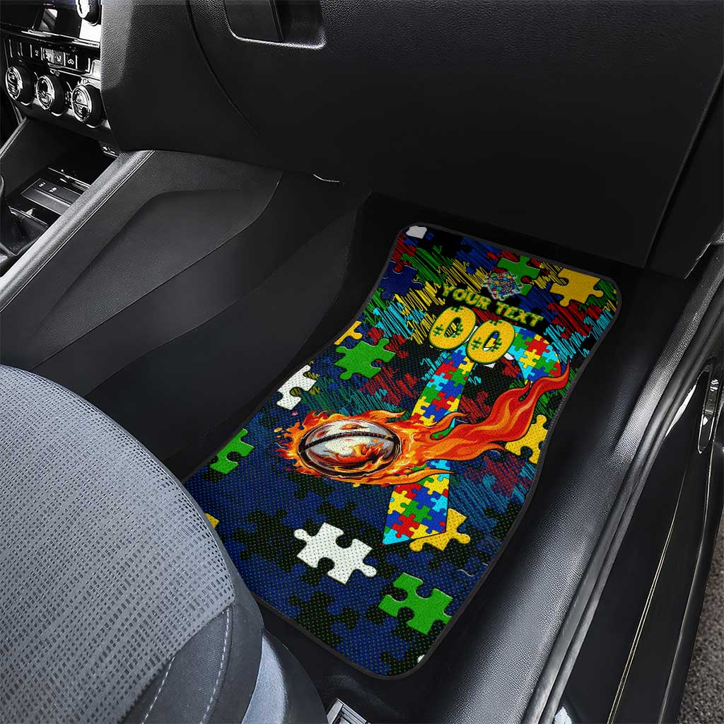 Eels Autism Awareness Car Mats Puzzle Flames Rugby Ball
