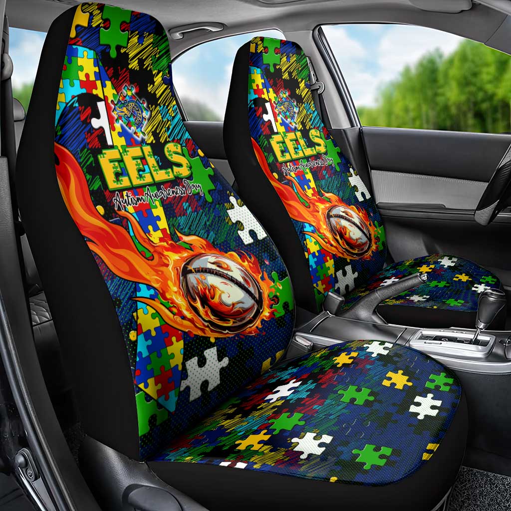 Eels Autism Awareness Car Seat Cover Puzzle Flames Rugby Ball