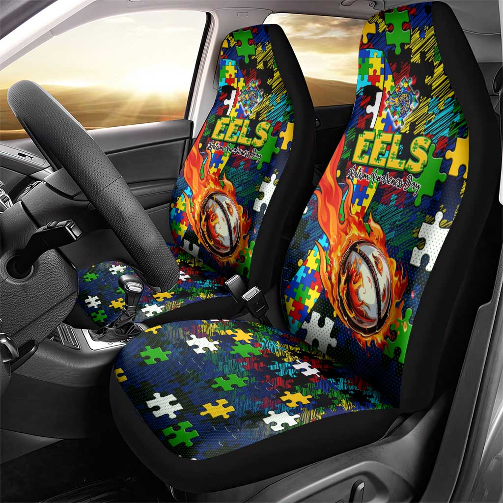 Eels Autism Awareness Car Seat Cover Puzzle Flames Rugby Ball
