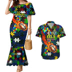 Eels Autism Awareness Couples Matching Mermaid Dress and Hawaiian Shirt Puzzle Flames Rugby Ball