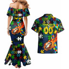 Eels Autism Awareness Couples Matching Mermaid Dress and Hawaiian Shirt Puzzle Flames Rugby Ball