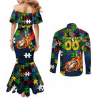 Eels Autism Awareness Couples Matching Mermaid Dress and Long Sleeve Button Shirt Puzzle Flames Rugby Ball