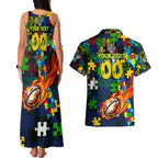 Eels Autism Awareness Couples Matching Tank Maxi Dress and Hawaiian Shirt Puzzle Flames Rugby Ball