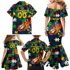 Eels Autism Awareness Family Matching Mermaid Dress and Hawaiian Shirt Puzzle Flames Rugby Ball