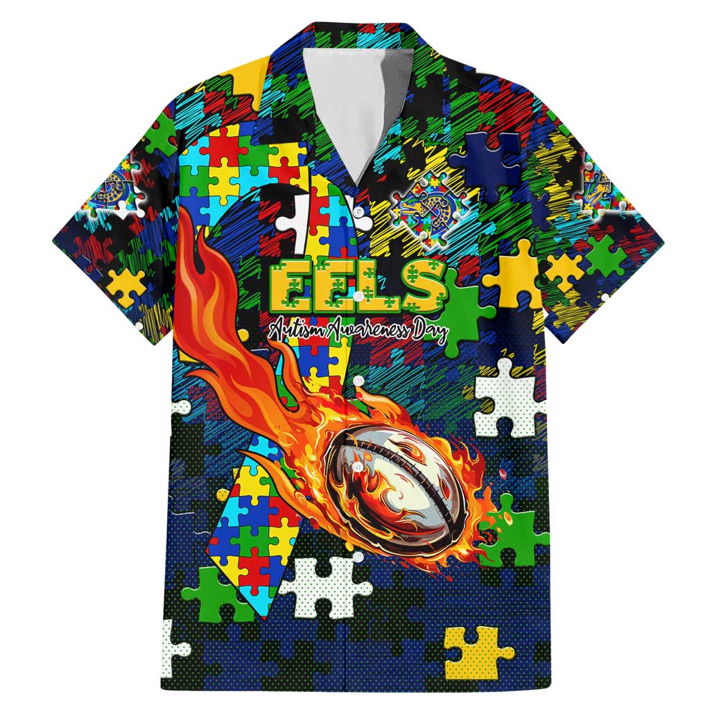 Eels Autism Awareness Family Matching Mermaid Dress and Hawaiian Shirt Puzzle Flames Rugby Ball