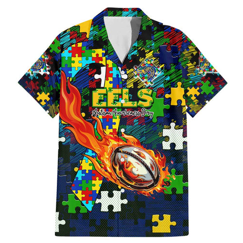 Eels Autism Awareness Family Matching Mermaid Dress and Hawaiian Shirt Puzzle Flames Rugby Ball