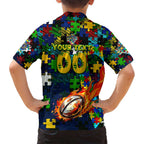 Eels Autism Awareness Family Matching Off Shoulder Maxi Dress and Hawaiian Shirt Puzzle Flames Rugby Ball