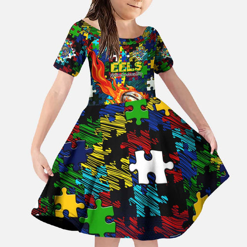 Eels Autism Awareness Family Matching Off Shoulder Maxi Dress and Hawaiian Shirt Puzzle Flames Rugby Ball