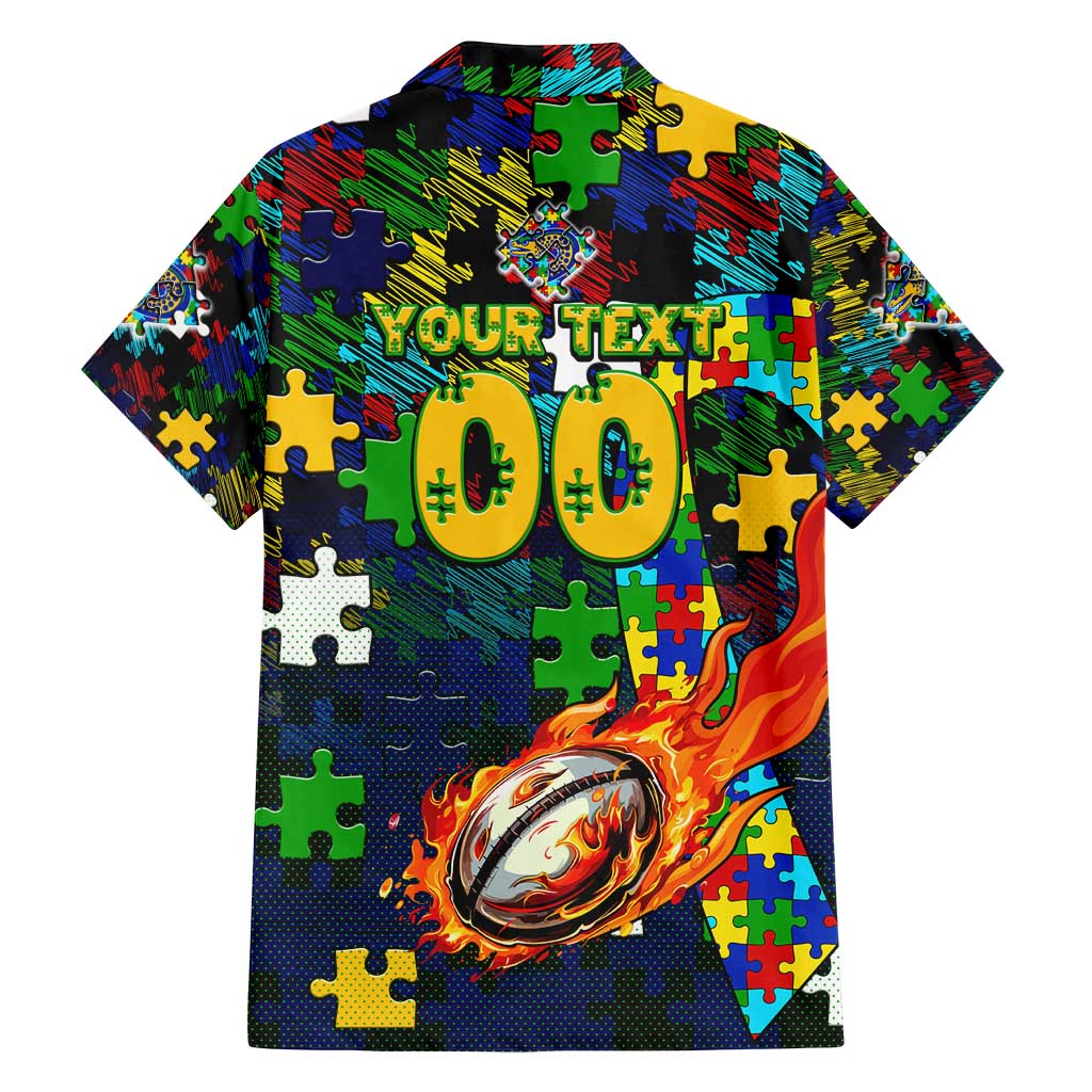 Eels Autism Awareness Family Matching Off Shoulder Maxi Dress and Hawaiian Shirt Puzzle Flames Rugby Ball