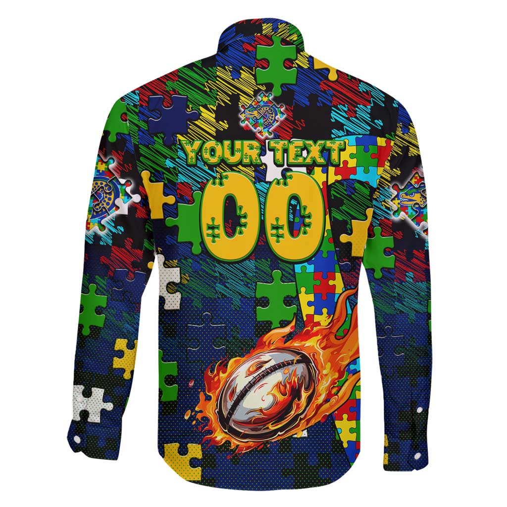 Eels Autism Awareness Family Matching Off Shoulder Maxi Dress and Hawaiian Shirt Puzzle Flames Rugby Ball