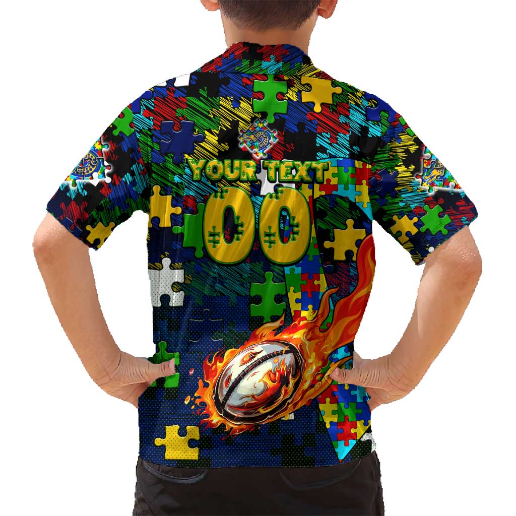 Eels Autism Awareness Family Matching Off Shoulder Short Dress and Hawaiian Shirt Puzzle Flames Rugby Ball