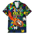 Eels Autism Awareness Family Matching Off Shoulder Short Dress and Hawaiian Shirt Puzzle Flames Rugby Ball