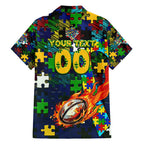 Eels Autism Awareness Family Matching Off Shoulder Short Dress and Hawaiian Shirt Puzzle Flames Rugby Ball