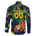 Eels Autism Awareness Family Matching Puletasi and Hawaiian Shirt Puzzle Flames Rugby Ball