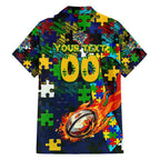 Eels Autism Awareness Family Matching Short Sleeve Bodycon Dress and Hawaiian Shirt Puzzle Flames Rugby Ball