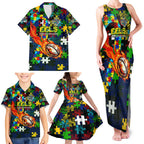 Eels Autism Awareness Family Matching Tank Maxi Dress and Hawaiian Shirt Puzzle Flames Rugby Ball