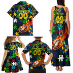 Eels Autism Awareness Family Matching Tank Maxi Dress and Hawaiian Shirt Puzzle Flames Rugby Ball