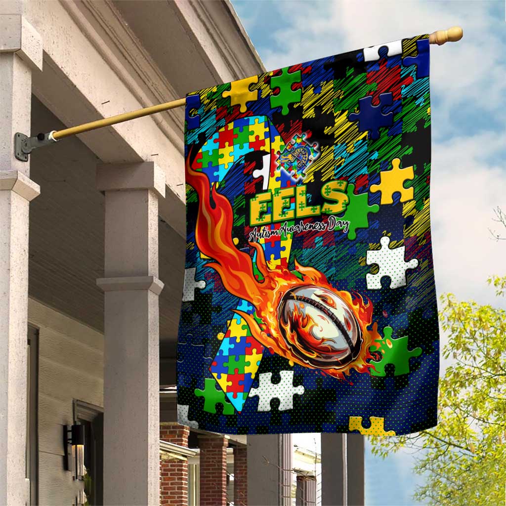 Eels Autism Awareness Garden Flag Puzzle Flames Rugby Ball