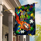 Eels Autism Awareness Garden Flag Puzzle Flames Rugby Ball